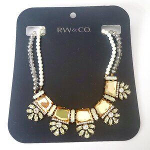 RW & Co. Women's Glam Statement Necklace Champagne Faux Jewels & Beads Regency